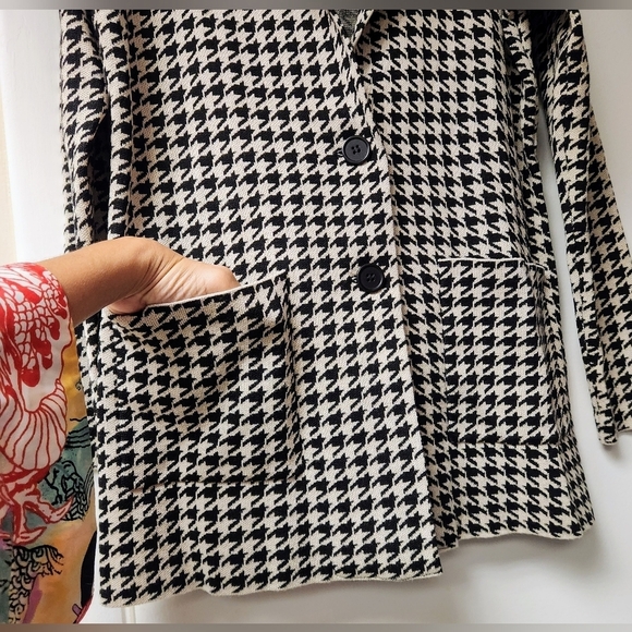 Max Studio Vintage Knit Black Houndstooth Unconstructed Blazer In Cream Black S. - Picture 5 of 16